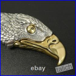 925 Sterling Silver & Brass Detailed Eagle Head Pocket Knife Pendant Unique Gift