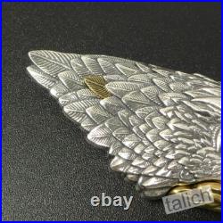 925 Sterling Silver & Brass Detailed Eagle Head Pocket Knife Pendant Unique Gift