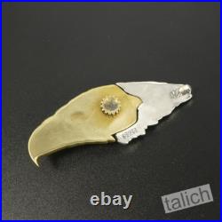925 Sterling Silver & Brass Detailed Eagle Head Pocket Knife Pendant Unique Gift