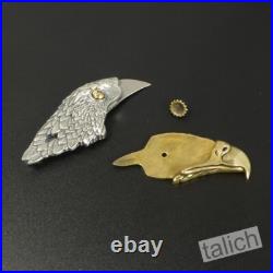 925 Sterling Silver & Brass Detailed Eagle Head Pocket Knife Pendant Unique Gift