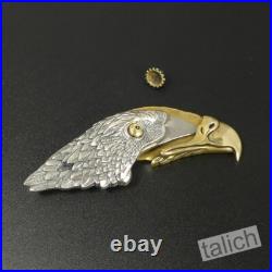 925 Sterling Silver & Brass Detailed Eagle Head Pocket Knife Pendant Unique Gift