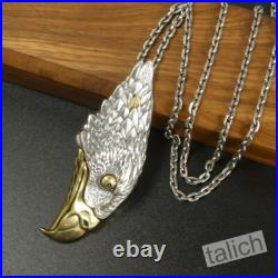 925 Sterling Silver & Brass Detailed Eagle Head Pocket Knife Pendant Unique Gift