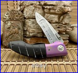 Allen Elishewitz Custom Full Dress Ebony Damascus Creedmore Folder Knife NICE