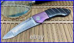 Allen Elishewitz Custom Full Dress Ebony Damascus Creedmore Folder Knife NICE