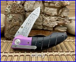 Allen Elishewitz Custom Full Dress Ebony Damascus Creedmore Folder Knife NICE