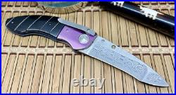 Allen Elishewitz Custom Full Dress Ebony Damascus Creedmore Folder Knife NICE