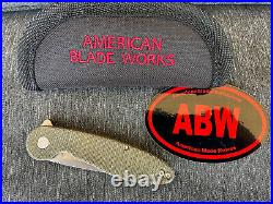 American Blade Works Model 1 V6 In s35vn, Stonewash, Green Micarta Withpouch BNIP