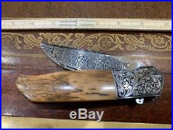 Andre Thorburn L36L Stunning Custom Engraved Mammoth Large Flipper knife