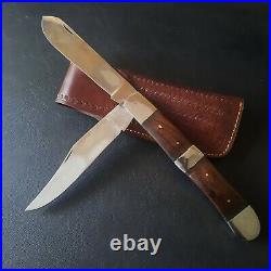Antique Early Bridge Cutlery Wood Folding 2-Blade Pocket Knife Old with sheath