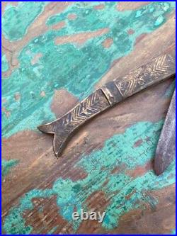 Antique Steel Brass Hilt Blade Fish Shape Folding Pocket Knife Knives