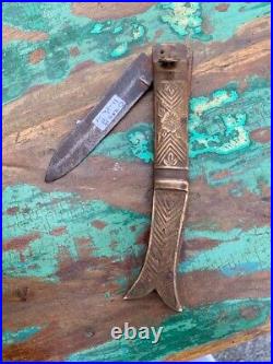 Antique Steel Brass Hilt Blade Fish Shape Folding Pocket Knife Knives