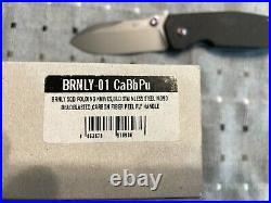 BRNLY SQD-2 Bead Blast M390 Blade, Carbon Fiber & Titanium Framelock Knife NEW