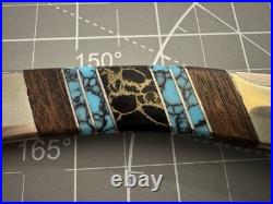 BUFFALO Navajo Handmade Wood/Silver/Turquoise/Onyx Handle 440 S. Steel 3 Blade