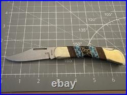 BUFFALO Navajo Handmade Wood/Silver/Turquoise/Onyx Handle 440 S. Steel 3 Blade