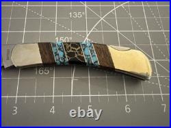 BUFFALO Navajo Handmade Wood/Silver/Turquoise/Onyx Handle 440 S. Steel 3 Blade