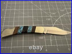 BUFFALO Navajo Handmade Wood/Silver/Turquoise/Onyx Handle 440 S. Steel 3 Blade