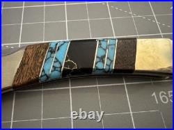 BUFFALO Navajo Handmade Wood/Silver/Turquoise/Onyx Handle 440 S. Steel 3 Blade