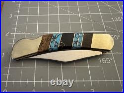 BUFFALO Navajo Handmade Wood/Silver/Turquoise/Onyx Handle 440 S. Steel 3 Blade