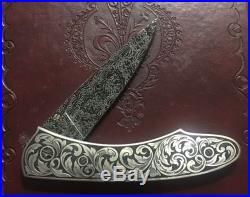 Barry Gallagher Custom Knife Hand Engraved Handles Damascus Blade & Ruby NR