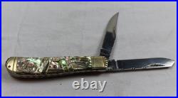 Bear & Bull Hand Made Mother Of Pearl And Abalone 2 Blade Pocket Knife Rare