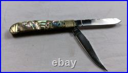 Bear & Bull Hand Made Mother Of Pearl And Abalone 2 Blade Pocket Knife Rare