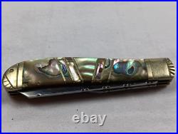 Bear & Bull Hand Made Mother Of Pearl And Abalone 2 Blade Pocket Knife Rare