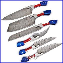 Beautiful Handmade Damascus Blade Full Tang Kitchen Chef Knives Set of 6 PCS