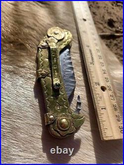 Bespoke Brass Handle Custom Forged Folding Knife Wave Open Mexican EDC Folder