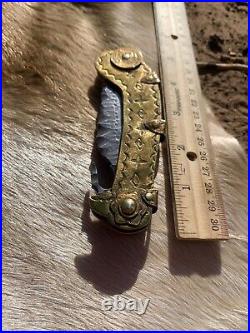 Bespoke Brass Handle Custom Forged Folding Knife Wave Open Mexican EDC Folder