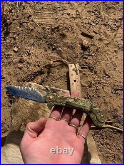 Bespoke Brass Handle Custom Forged Folding Knife Wave Open Mexican EDC Folder