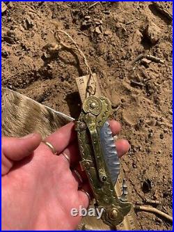 Bespoke Brass Handle Custom Forged Folding Knife Wave Open Mexican EDC Folder