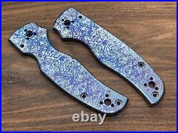 Blue Flamed ALIEN heat ano engraved Titanium Scales for SHAMAN Spyderco