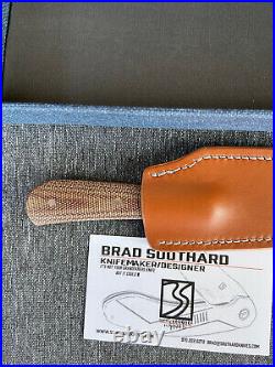 Brad Southard-Swayback Fixed Blade CTS-XHP-Brown Micarta-Whiskey Sheath. BNIB