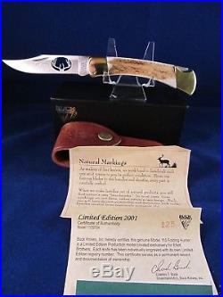Buck Custom 110 SP24-0 Knife Stag Handles Deer Antler Cut-Out & Leather Sheath