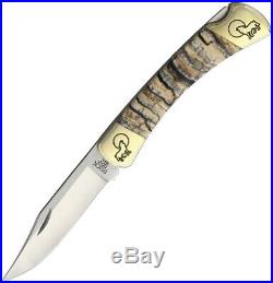 Buck Custom USA Yellowhorse 110 NIB wolf natural mammoth lockback knife