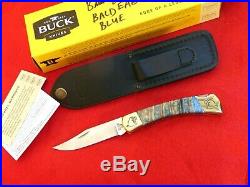 Buck Custom USA Yellowhorse 110 new in box Blue mammoth lockback eagle knife