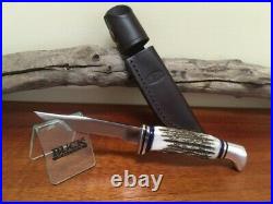 Buck Knife 102 Vintage 3-Liner Elk Stag Blue Trim Buck OEM Sheath MINT