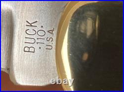 Buck Knife 110- Vintage (2-Dot) Square Frame, 3-Large Pins, Buck Sheath Clean