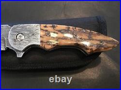 Butch Ball Custom Damascus/Mammoth Flipper Folder Folding Knife
