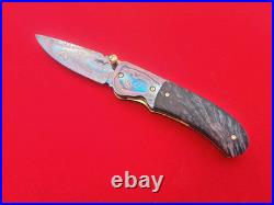 CUSTOM FOLDING KNIFE Blue Damascus STEEL Handmade? Stabilized Wood Titanium RARE