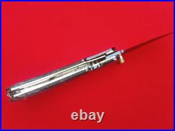 CUSTOM FOLDING KNIFE Blue Damascus STEEL Handmade? Stabilized Wood Titanium RARE