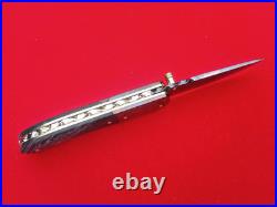 CUSTOM FOLDING KNIFE Blue Damascus STEEL Handmade? Stabilized Wood Titanium RARE