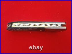 CUSTOM FOLDING KNIFE Blue Damascus STEEL Handmade? Stabilized Wood Titanium RARE