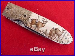 Centofante Madisonville TN USA mint Whitetail deer scrimshaw CUSTOM lock knife