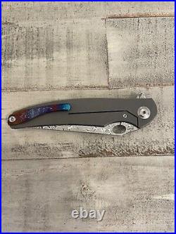 Cheburkov Custom Raven flipper knife stainless steel Damascus