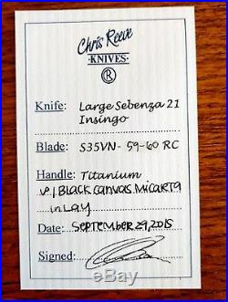 Chris Reeve CRK Large Sebenza 21 Insingo Micarta Inlay Folding Pocket Knife