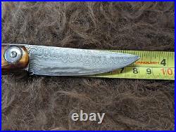 Chuck Patrick 7.5 Damascus Folding Pocket Knife with Stag Horn Scales c. 1980