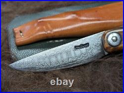 Chuck Patrick 7.5 Damascus Folding Pocket Knife with Stag Horn Scales c. 1980