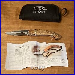 Citadel Handmade Knife Trident Folder Spalted Scales 8 Steel J1