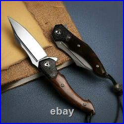 Clip Point Folding Knife Pocket Ball Bearing Hunting Survival M390 Steel Wood S